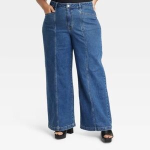 Ava & Viv High Rise Wide Leg Blue Medium Wash Denim Jeans Size 16